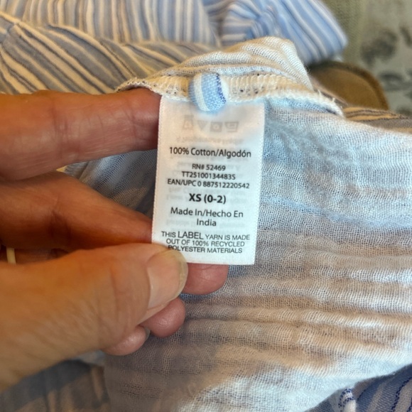 Midi Summer Dress Comfy Cinched Drawstring Waist with Pockets Blue Striped New - Picture 9 of 15